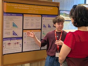 Cy presenting a research proposal on gender-diverse people's norms and ideals.